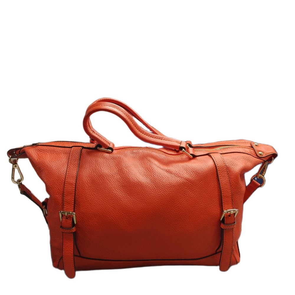 Ora Delphne Crossbody Bag Orange Faux Leather Satchel Removable Strap Top Double
